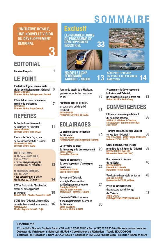 Sommaire de Oriental.ma n°1 : la région sur la voie rapide VF
