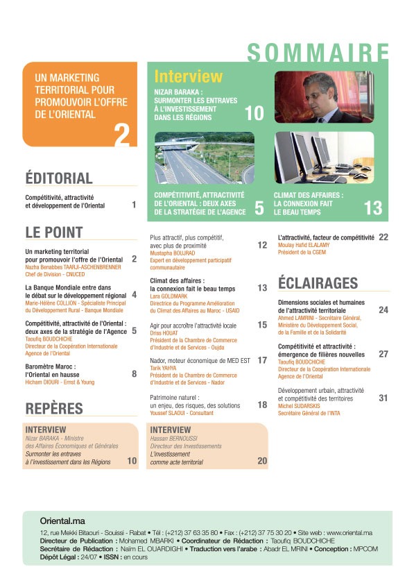 Sommaire de Oriental.ma n°2: Compétitivité et attractivité : l’Oriental ses ressources et ses atouts VF
